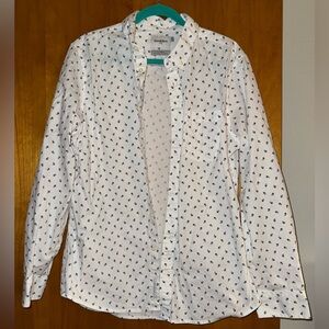Goodfellow men’s size large slim fit white with navy flowers dress shirt